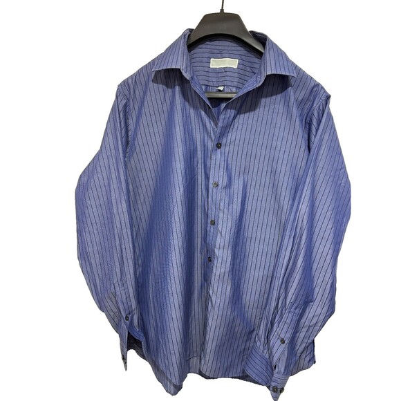 Michael Michael Kors Button Down Long Sl Blue Black Striped Blue Sz 16 1/2 34/35 - Picture 1 of 3
